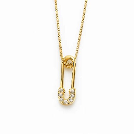 Colar com pingente presilha pequeno folheado a ouro 18k