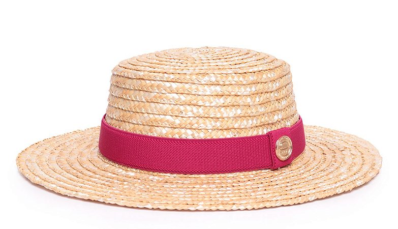 Chapéu Palheta Aba Média Palha de Trigo Dourada Faixa Rosa Escuro - Coleção Elástica