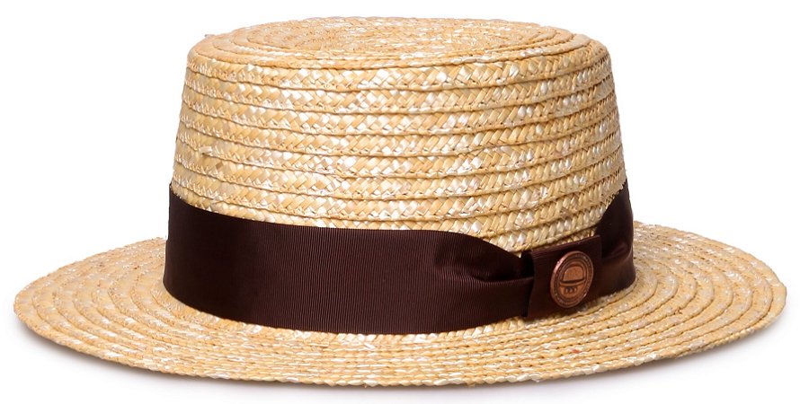 Chapéu Palheta Palha Dourada Aba Curta 5cm Faixa Marrom - Coleção Gorgurão