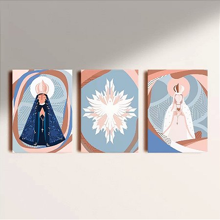 Kit 3 Placas Decorativas Nossa Senhora e Espírito Santo