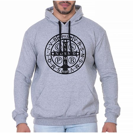 Blusa Moletom Unissex Medalha São Bento Cinza com Bolso