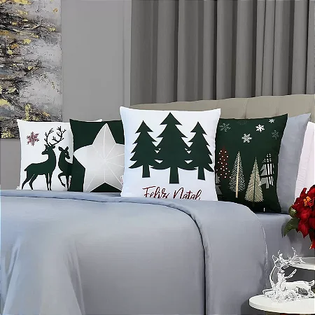 Kit com 4 Capas de Almofada Decorativas Natal Novo Estrela Verde – 45×45