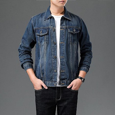 Jaqueta Jeans Azul Escuro Masculina - Casaco de Frio  – Estilo, Conforto e Durabilidade em Uma Só Peça!