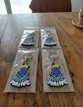 Kit Com 4 Chaveiros De Borracha Nossa Senhora Aparecida Azul