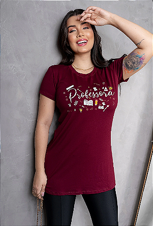 T-shirt Long Line - Vinho - Professora - Gratidão e Conforto - P