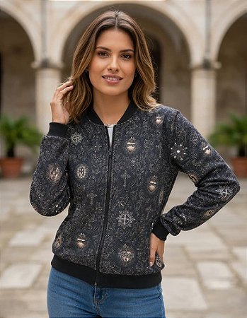 Casaco Bomber Feminino Católico Devoções Com Zíper Ágape