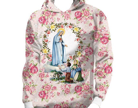 Moletom Infantil e Juvenil Nossa Senhora de Fátima - Capuz e Bolso