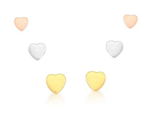 Trio de Brincos banhado ouro 18k Coração