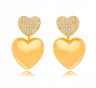 Brinco Banhado ouro 18k Coração Ear Jacket Micro Zircônia