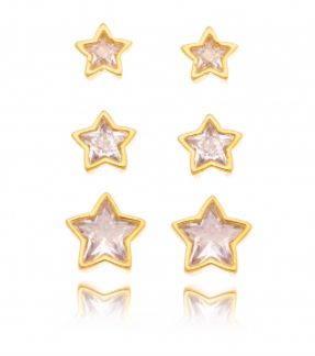 Trio banhado ouro 18k Estrelas Cravejadas Cristal