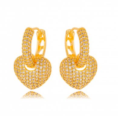 Brinco Argola Banhada ouro 18k  Com Coração Micro Zircônia