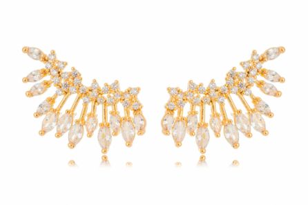 Brinco Banhado ouro 18k Ear Cuff Cravejado Cristal
