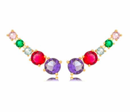 Brinco Banhado ouro 18k Ear Cuff Cristal Color