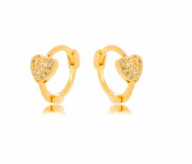 Brinco Banhado ouro 18k Argola  Pequena Coração Micro Zircônia