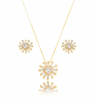 Conjunto Banhado ouro 18k Cristal Coração