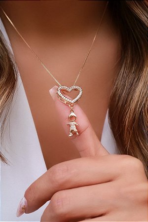 Colar Banhado ouro 18k Coração com 1 Menino