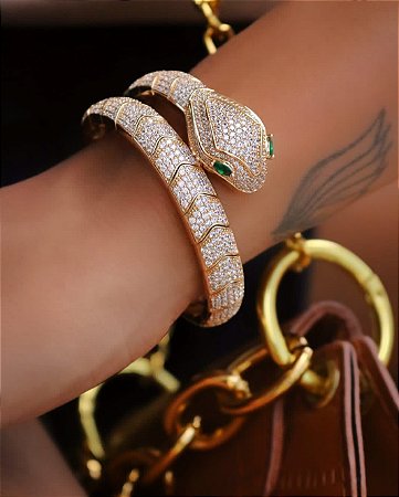 Bracelete Banhado ouro 18k Cobra Cravejada