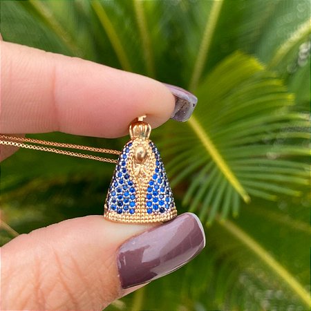 COLAR NOSSA SENHORA APARECIDA COM MANTO AZUL.