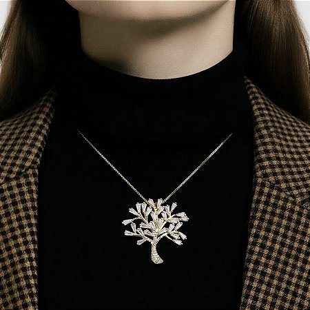 COLAR DOURADO ARVORE DA VIDA EM CRISTAL