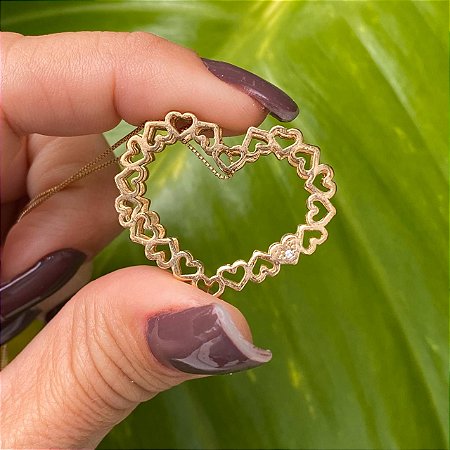 COLAR FLHEADO OURO 18K  CORAÇÕES VAZADOS