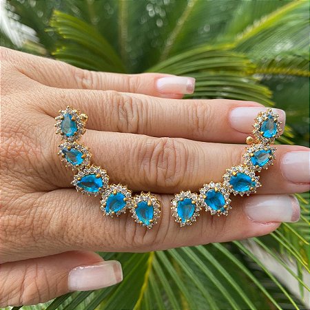 BRINCO FOLHEADO OURO 18K GOTA COM ZIRCÔNIAS BRANCAS