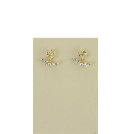 BRINCO EAR JACKET FOLHEADO OURO 18K COM CRISTAL BRANCO E ZIRCÔNIAS CRAVEJADAS FORMATO NAVETE