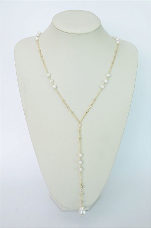 COLAR FOLHEADO OURO 18K TIPO TIFFANY COM PEROLA MODELO TERÇO