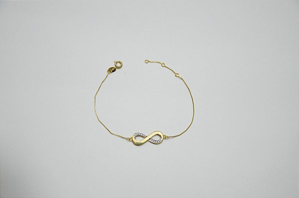 PULSEIRA FOLHEADA OURO 18K INFINITO DOURADO COM ZIRCÔNIAS BRANCAS MICRO CRAVEJADAS