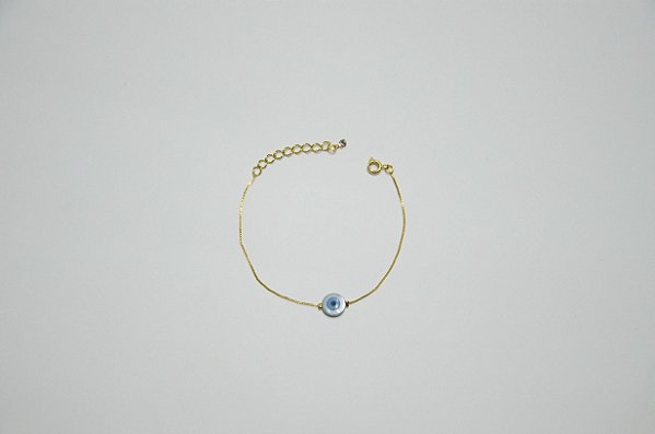 PULSEIRA FOLHEADA OURO 18K OLHO GREGO REDONDO