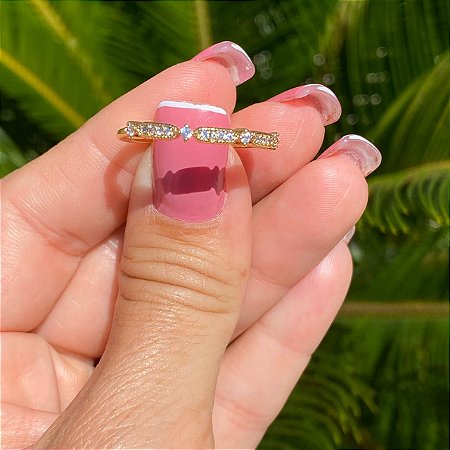 ANEL FOLHEADO OURO 18K COM ZIRCÔNIAS BRANCAS MICRO CRAVEJADAS