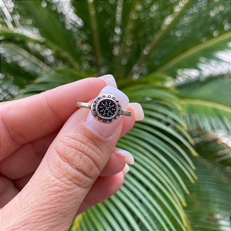 ANEL PRATA 925 PANDORA COM ZIRCÔNIA NEGRA