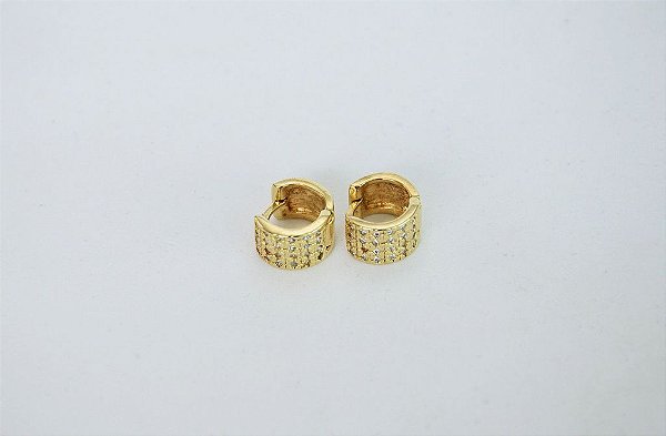 BRINCO FOLHEADO OURO 18K ARGOLA  PEQUENA COM DETALHES EM ZIRCÔNIA