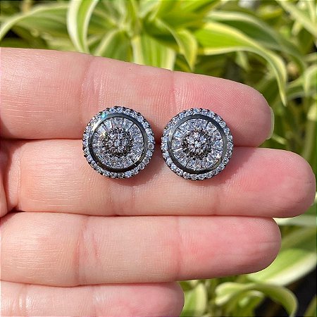 BRINCO FOLHEADO OURO 18K PIZZA COM CRISTAL E ZIRCONIA BRANCA