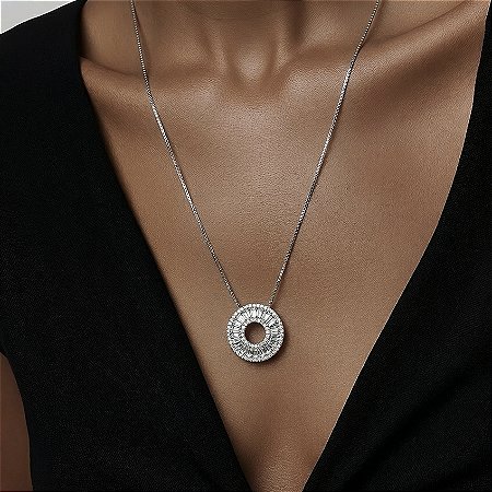 COLAR PRATA 925 REDONDO BAGUETE
