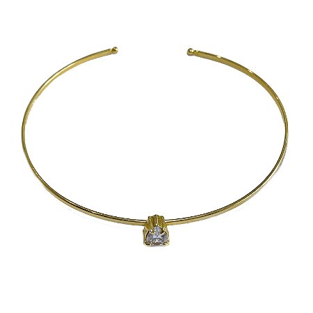 COLAR CHOKER GOTA CRISTAL FOLHEADO OURO 18K