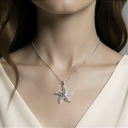 COLAR FOLHEADO RODIO BRANCO ESTRELA