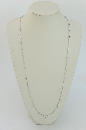 COLAR FOLHEADO RODIO BRANCO CRISTAL BOLINHAS