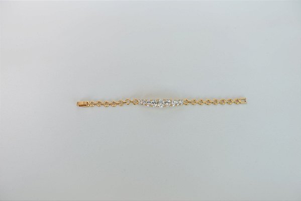 PULSEIRA FOLHEADA OURO 18K COM CRISTAL