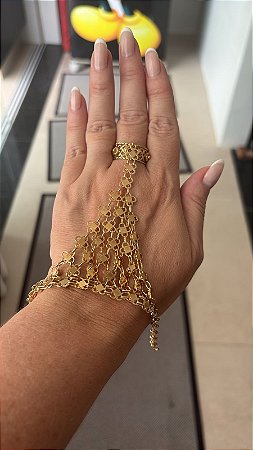 PULSEIRA PRATA BALI PIKUN II banhada ouro 18 k