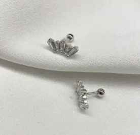 Piercing Prata 925 Cravejado com Banho de  Rodio Branco
