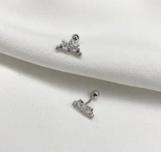 Brinco Prata 925 Piercing Cravejado Banhado  Rodio Mini Navetes