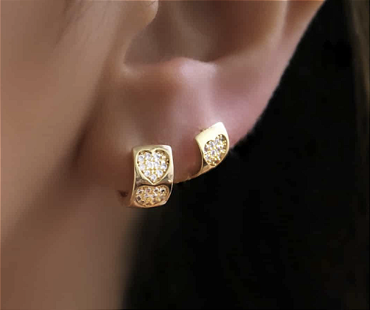 Brinco Argola Dupla BanhadaOuro 18k com Coração