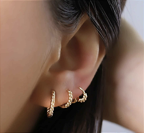 Brinco Argola Trio Banhada Ouro 18k Espiral