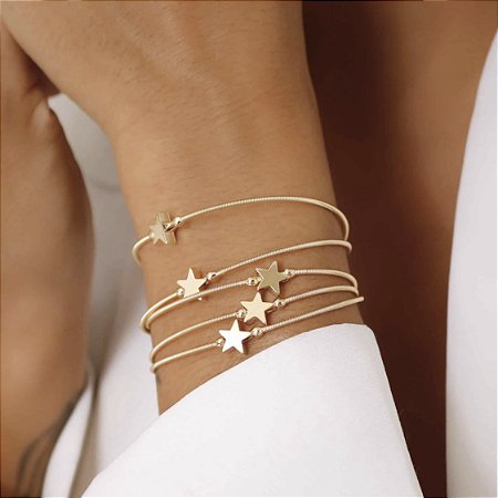 Pulseira banhada ouro 18 k com Estrela  e bolinha Corda de Violão