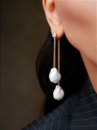 Brinco banhado ouro 18 K pérola