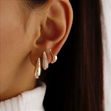 Trio Brinco Banhado ouro 18k