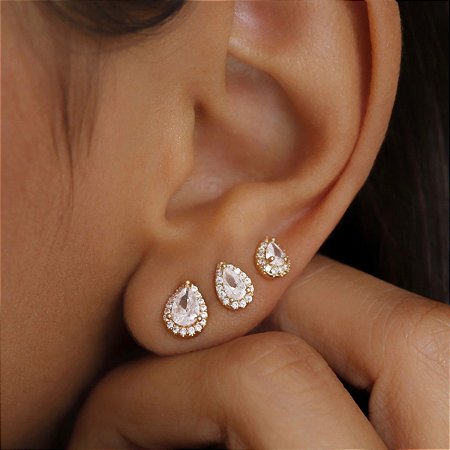 Trio de Brincos Banhado ouro 18k Gotinhas Pequenas