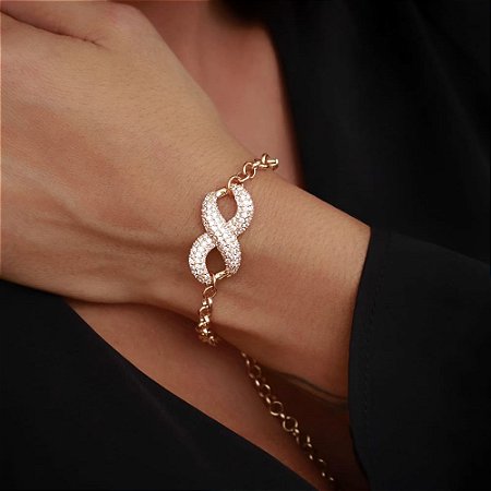 Pulseira Banhada Ouro 18k Infinito Cravejado