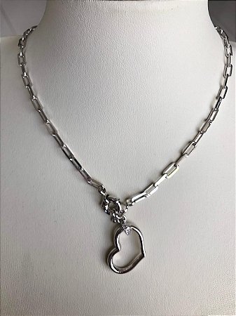 COLAR CHOCKER CARTIER CORAÇÃO EM RODIO BRANCO