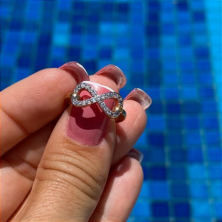 ANEL FOLHEADO OURO 18K FALANGE INFINITO CRAVEJADO COM ZIRCÔNIAS BRANCAS